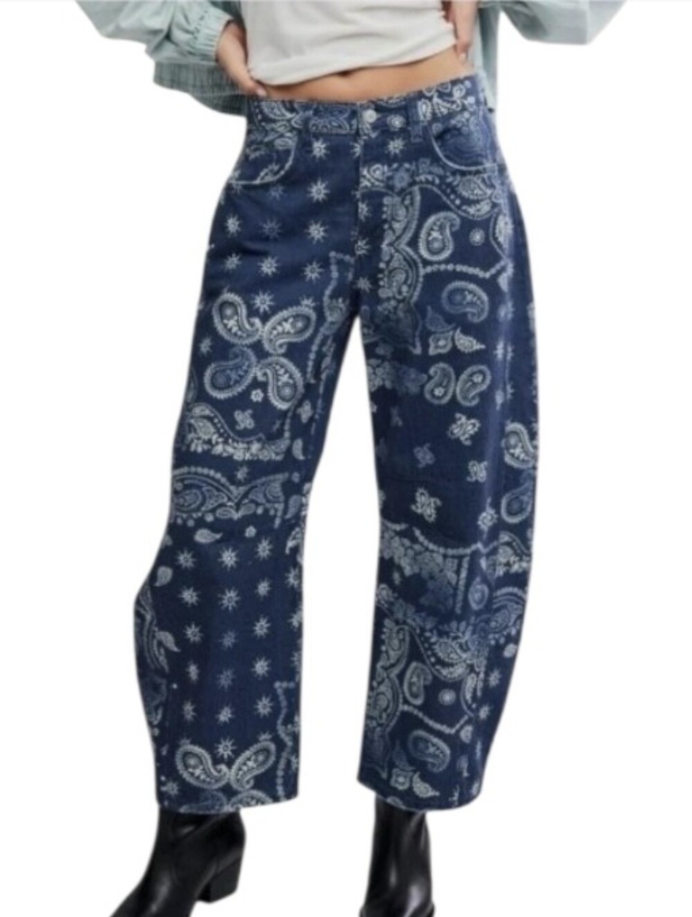 Free People Paisley Good Luck Barrel Jeans NWT Size 26